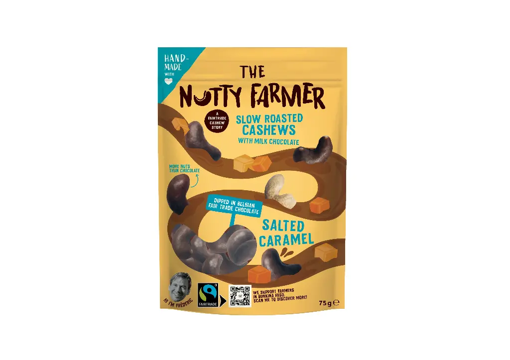 The Nutty Farmer Milk Chocolate Cashews – Salted Caramel 75g